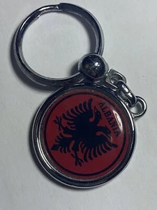 Souvenir Keychain Albania Silver Red Color Flag Circle Shape Vintage - Picture 1 of 8