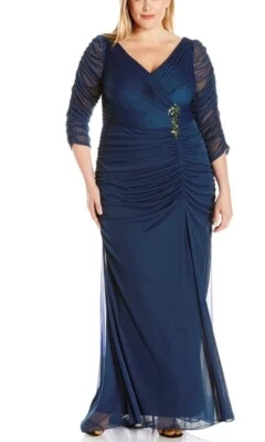 ADRIANNA PAPELL Drap Covered Navy Blue Gown size 22 NWT - Image 1 of 4