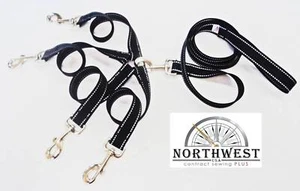 1 inch X 12inch  4 way Coupler with 5 foot Dog Leash Black Reflective  NW9103 - Picture 1 of 2