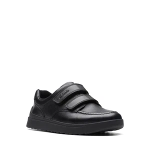 NEW IN BOX Clarks 11 WIDE Width Youth Goal Style Black Leather Kids School Shoes - Picture 1 of 4