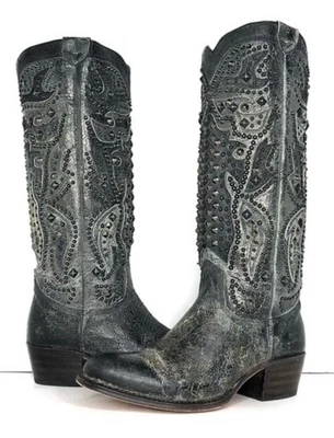 Frye винтажный Deborah деко с заклепками высокий Western кожаные ботинки размер 10 - Изображение 1 из 4