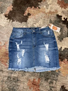 Wax Jean Denim Mini Skirt Distressed New With Tags Womens Size M Blue - Picture 1 of 3