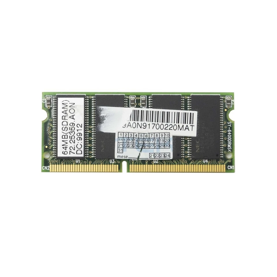 Nec 64mb Sram Sdr-66 Pc-66 Sodimm Memory Table Module RAM Notebook 72.25359.a - Image 1 of 1