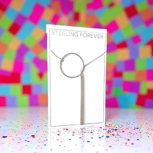 Sterling Forever Layering Circle and Bar Lariat Necklace, Silver NWT MSRP $74 - Picture 1 of 16