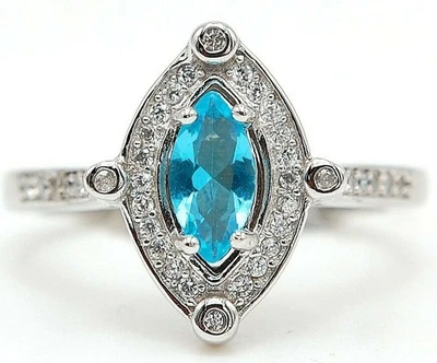 Anillo de plata esterlina maciza 925 aguamarina y topacio de 2 quilates joyería talla 6 N2-7 Foto 1 de 3