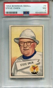 1952 Bowman Small #4 Steve Owen PSA 7 NM New York Giants - Foto 1 di 2