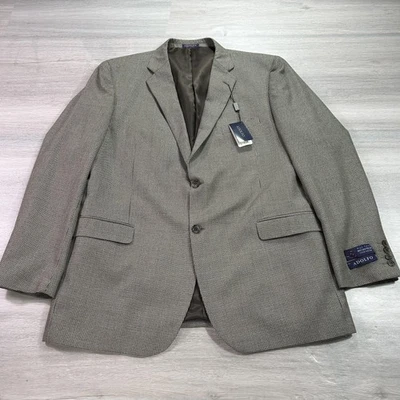 NEW Adolfo Blazer Mens 46 Long Tan Houndstooth Microtech Two Button Sport Coat - Image 1 of 4