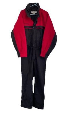 复古 Columbia 滑雪服男式大号红色黑色连体雪地服绝缘 90 年代 — 第 1/4 张图片