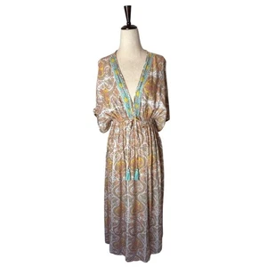 World Market Dress Women Small White Yellow Floral Paisley Maxi Boho Cottagecore - Picture 1 of 11