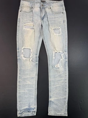 Pantalones de mezclilla Rue 21 negros premium ajustados flexibles azules para hombre talla 32X32 desgastados lavado claro Foto 1 de 4