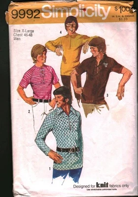 9992 Conjunto de camisas cosidas en la parte superior para hombre patrón de costura simplicidad vintage X grande Foto 1 de 2