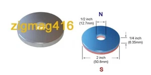 OD 2" x 1/2" id x 1/4" thick, N52, Rare Earth, Neodymium Ring Magnet - 1pc - Bild 1 von 1