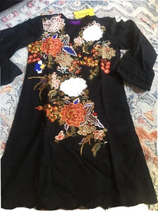 Pakistani Sana Safinaz Kurta Kurti Shirt Embroidered Black Xsmall - Picture 1 of 5