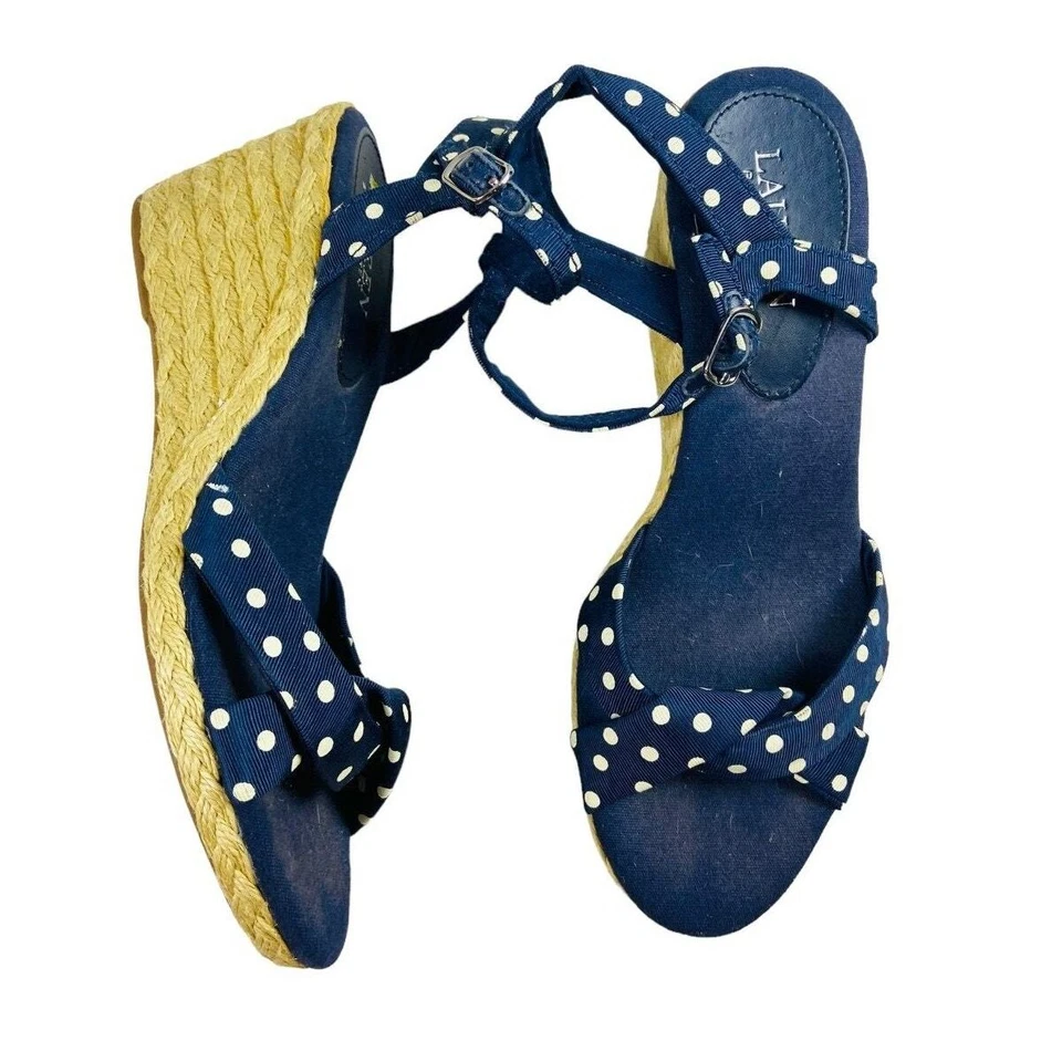 Lauren Ralph Lauren Mujer Azul Alpargatas Lunares Punta abierta Tacones de cuña 8.5 Foto 1 de 4