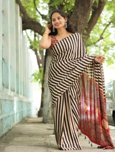 Nuevo sari indio bollywood diseñador semi seda mujeres fiesta ropa boda sari - Imagen 1 de 5
