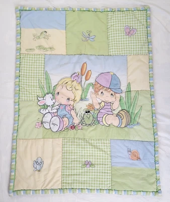 Precious Moments Baby Quilt Blanket Plush Bunny Rabbit Girl Boy Frog 30x40 - Image 1 of 4