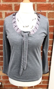 M&S Per Una Gr. 12 Grau Perlen Top Herbst Urlaub Abend Stretchig TOP B1 - Bild 1 von 7