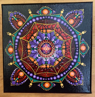 Мандала картина 8 «X 8» холст ручной росписи, подписанный, акрил богемное - Изображение 1 из 4