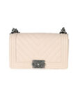 Chanel Light Beige Chevron Quilted Caviar Leather Medium Boy Bag One Size