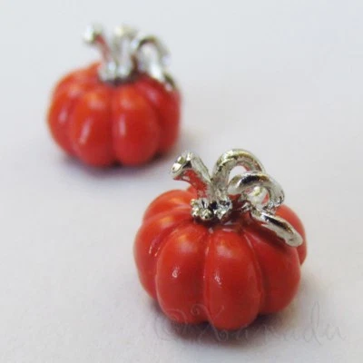 XANADU DESIGNS Pumpkin 11mm Wholesale Orange Enamel Silver Plated Charms C4297 - 2, 5 Or 10PCs
