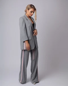 Women’s Grey Two Piece Suit Set Blazer & Trousers Elegant Office Outfit - Picture 1 of 5
