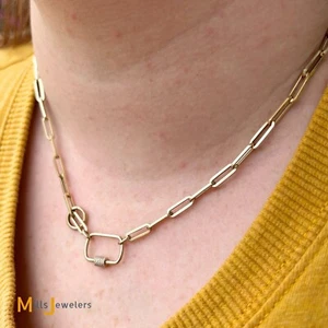 14K Yellow Gold Paperclip Chain 0.30ctw Diamond Clasp Necklace 18 Inch - Picture 1 of 10