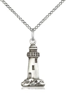 Collar de cadena de ley con dije faro de plata esterlina de 18" NUEVO felicidad - Imagen 1 de 2