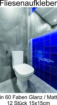 12 Stück Klebefliesen Fliesenaufkleber Fliesendekor 15x15cm in 60 Farben Matt/Gl - Bild 1 von 2