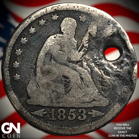 1853 P Holed Seated Liberty Quarter  Q6959 Cover