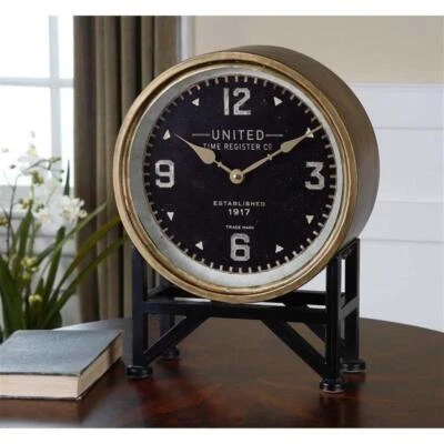 Uttermost Shyam Transitional Iron Glass and MDF Table Clocks in Black/Brass - Image 1 of 3