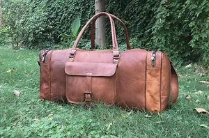 QuaityHoldall Luggage Vintage Large Genuine Bag Leather Travel Duffle Weekend - Picture 1 of 3