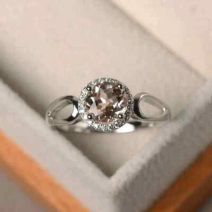 2.20 Ct Round Cut Natural Morganite Diamond Wedding Ring 14K Solid White Gold - Picture 1 of 5