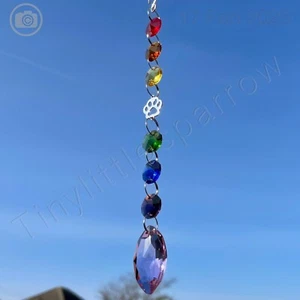 New Sun Catcher Pet Loss Memorial Keepsake ~ Rainbow Bridge Glass Beads and Paw - Picture 1 of 24