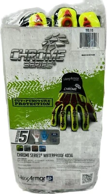 HexArmor 4036 Chrome Hi-Vis Waterproof L5 Cut Resistance Work Gloves Small/7