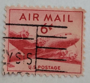 United States Postage ~ AIR MAIL ~ Red 6₵ Cent Stamp ~ Cancelled/Posted ~ 021 - Picture 1 of 6