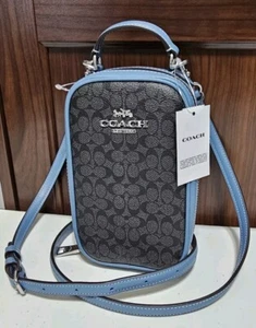 $250 NEW Coach Eva XL Phone Crossbody Bag Purse Micro Sig C Graphite Blue CF368 - Picture 1 of 11