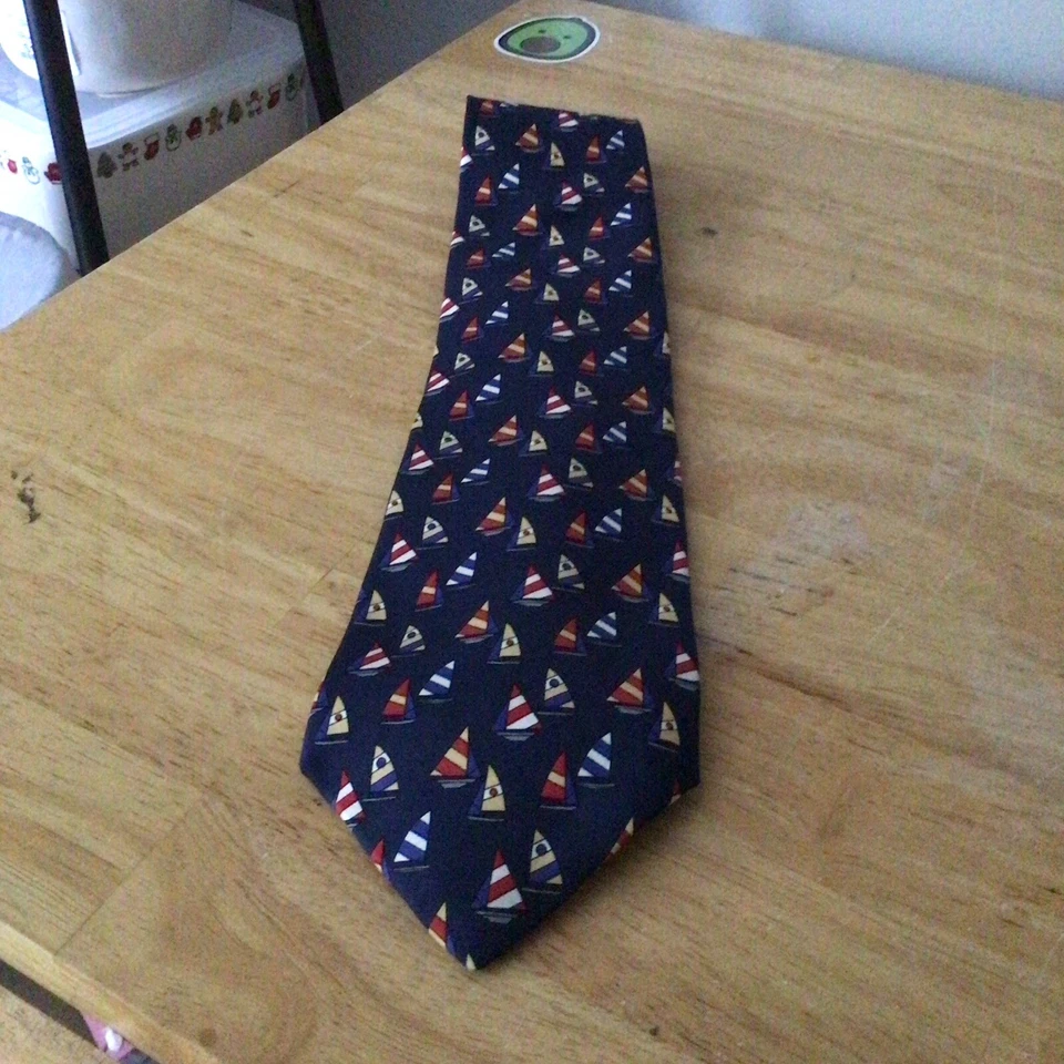 Gap Blue Sail Boats  Men's Neck Tie 100% Silk Nautical Red Yellow Sailboat - Image 1 of 1