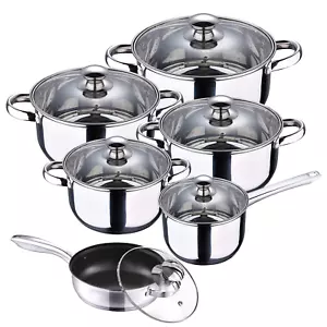 12Pc Stainless Steel Casserole Saucepan Stock Pot Set Kitchen Induction Cookware - Picture 1 of 6