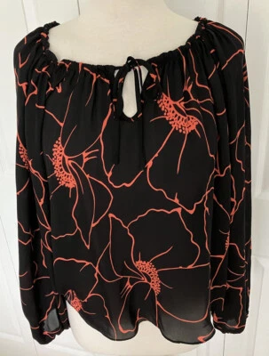 Blusa campesina PARKER 100 % seda negra/naranja estampado floral XS Foto 1 de 4