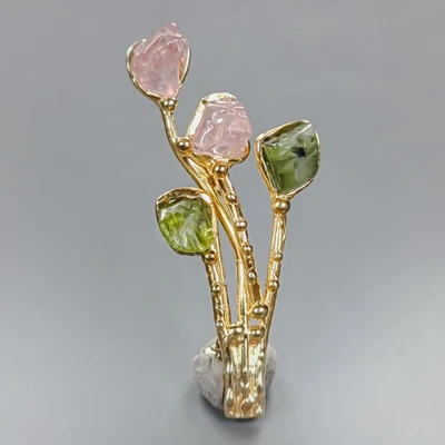 Broche de turmalina natural hecho a mano de plata de ley 925/NB29926 Foto 1 de 4