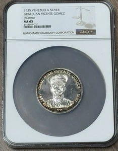 Venezuela Great Medal Gral Juan Vicente Gomez (50 M.M) NGC MS65 Pure Silver 1935 - Picture 1 of 4