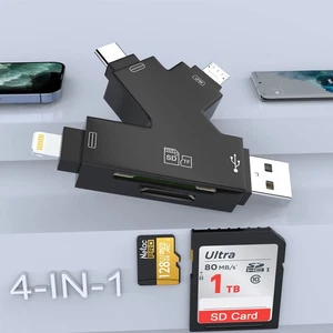 Multi 4-in-1 Lightning + Typ C + USB A + Micro USB Kartenleser für iPhone/iPad/und... - Bild 1 von 7