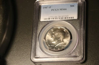 1987 P Clad Kennedy Half Dollar PCGS MS66 Brilliant Gem POP 342/142 - Image 1 of 2