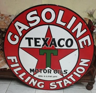 Texaco Filling  Gasoline  Porcelain Enamal Heavy Metal Double Side - Image 1 of 3
