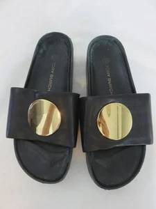 Tory Burch Patos nero pelle slide oro disco plateau zeppa tacco TG 9 - Foto 1 di 9