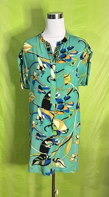 Hale Bob Women’s Shirt Dress Silk Blend Boho Hippie Mod Floral Short Sleeve - Image 1 of 4