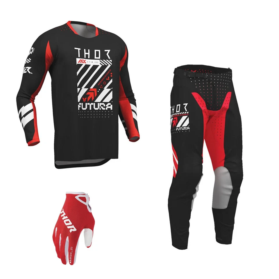 Thor MX Combo Hose Shirt Launchmode Futura schwarz rot Motocross Set Handsc - Bild 1 von 4