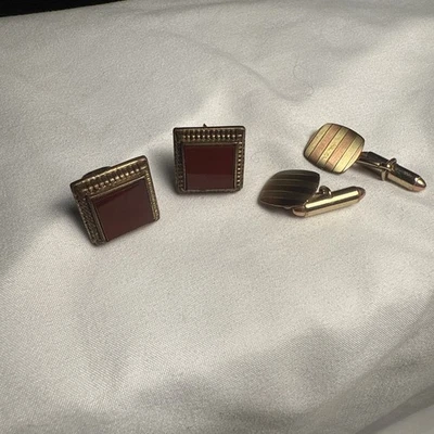 Gemelos Oro Vintage Piedra Marrón, Calidad Kreisler EE. UU.  Foto 1 de 4