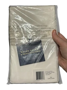 NEW Ralph Lauren Organic Cotton Sateen Pillow Euro Sham White Parchment Border - Picture 1 of 3