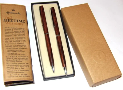 ¡JUEGO DE BOLÍGRAFOS Y LÁPICES DE PALISANDRO SELLO VINTAGE SIN USAR! CAJA! ¡HECHO EN USA! Foto 1 de 4